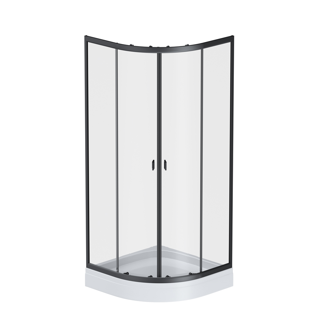 Душевое ограждение X-Joy  с поддоном. 		Цвет профиля матовый черный  безопасное 4 мм стекло  прозрачное. 		Стильные ручки из ABS черного цвета. 		Поддон акриловый на каркасе  со съемным экраном.