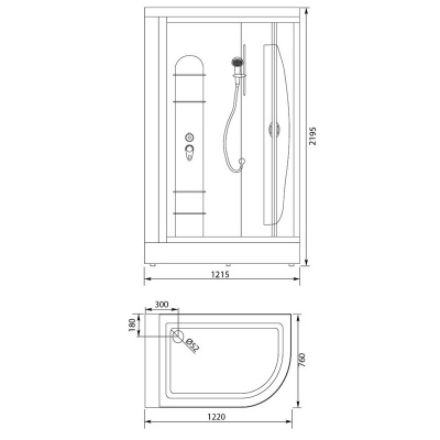 Душевая кабина Aquanet Hawaii 122x76 с г/м, без пара, прозрачное стекло, левая