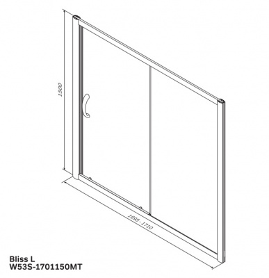 W53S-1701150MT BLISS L Шторка на борт ванны 170x150,с одной дверью,профиль матов.хром, стекло прозр