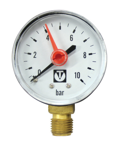 Манометр Valtec  VT.TM40 Ду 40 с нижним подключением 1/8",  0-10 бар (для подпиточного клапана)