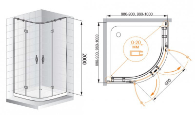 Душевой угол Cezares BERGAMO-R-2-90-ARCO-C-Cr-IV 90x90x200
