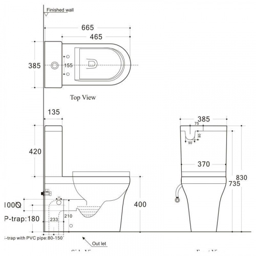 Чаша унитаза Aquanet Rimless Nova-C1 BL-101N-TPT-A