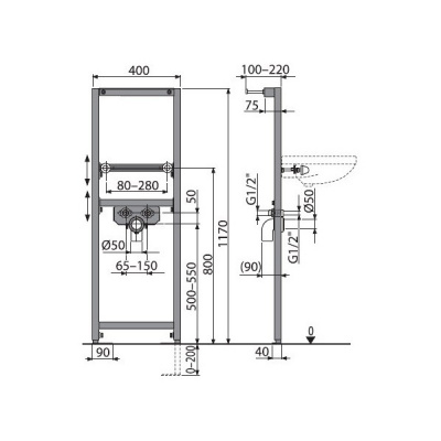 Инсталляция для раковины AlcaPlast A104/1200