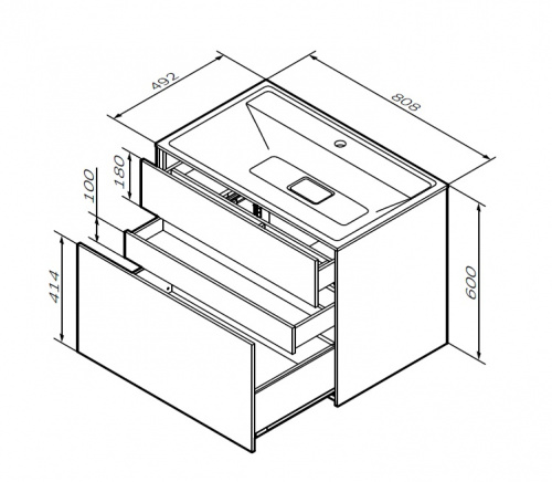 M50AFHX0803WM INSPIRE V2.0, База под раковину, подвесная, 80 см, 3 ящика, push-to-open, белый матовы