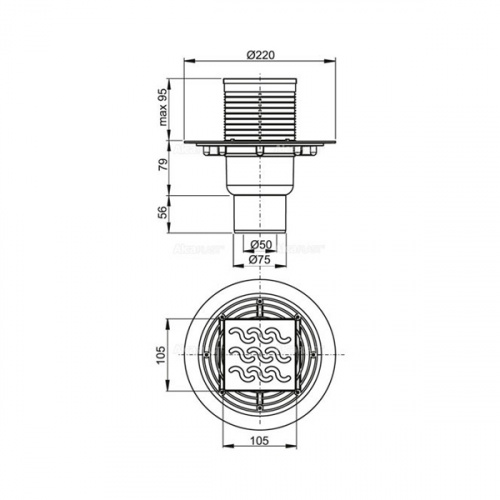 Сливной трап AlcaPlast APV202 105x105/50/75 с гидрозатвором