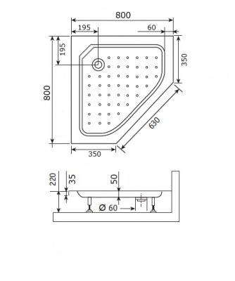 Душевой поддон трапеция RGW STYLE-TR 80х80х22, 16180588-11