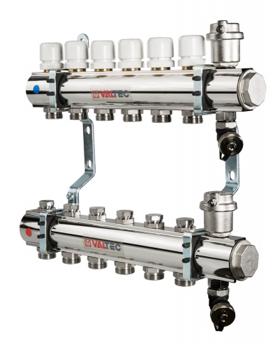 Коллекторная группа Valtec в сборе, 1"х5 вых. Евроконус 3/4"