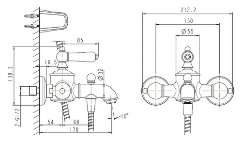 Смеситель для ванны Bravat Art F675109G-B, золото