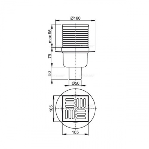 Сливной трап AlcaPlast APV32 105x105/50 с комбинированным гидрозатвором
