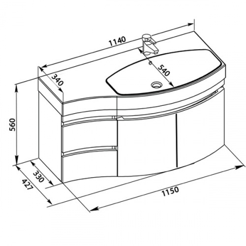 Тумба Aquanet Опера 115 R белый (2 дверцы 2 ящика)