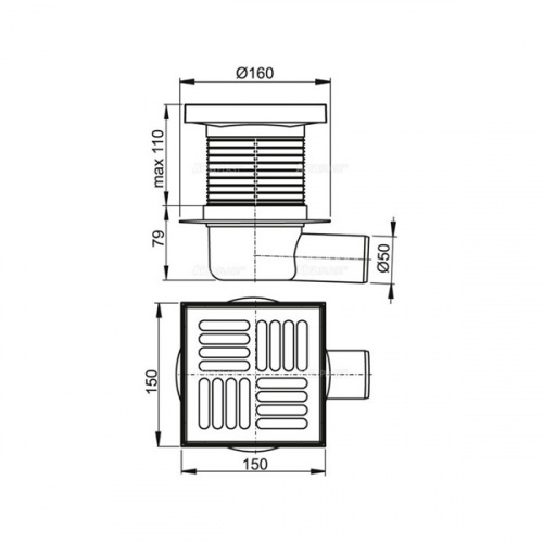 Сливной трап AlcaPlast APV5411 150x150/50 с гидрозатвором