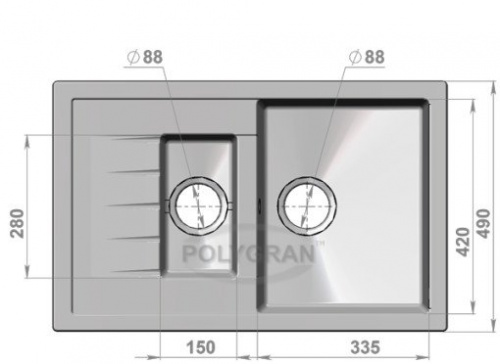 Кухонная мойка Polygran F-21 песочный, 77х49х19