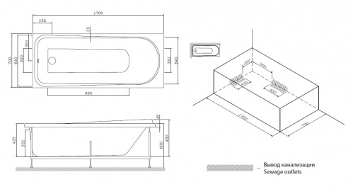 W80A-170-070W-R Like, каркас для ванны A0 170х70 см, шт