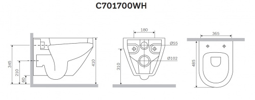 C701700WH Spirit V2.0 подвесной унитаз FlashClean