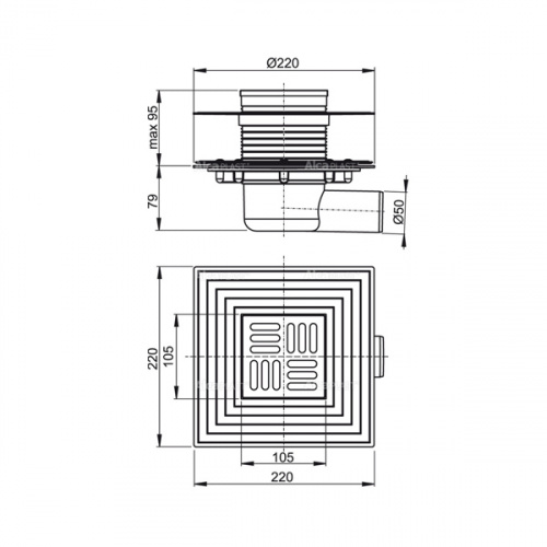 Сливной трап AlcaPlast APV1324 105x105/50 с комбинированным гидрозатвором