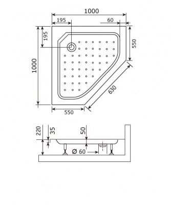 Душевой поддон трапеция RGW STYLE-TR 100х100х22, 16180500-11