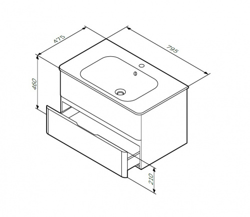 M55FHX0802WG BLISS, база под раковину, подвесная, 80см, ящики, белый, глянец, шт