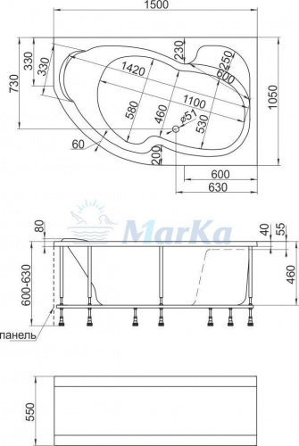 Акриловая ванна 1MarKa Aura 150x105 L