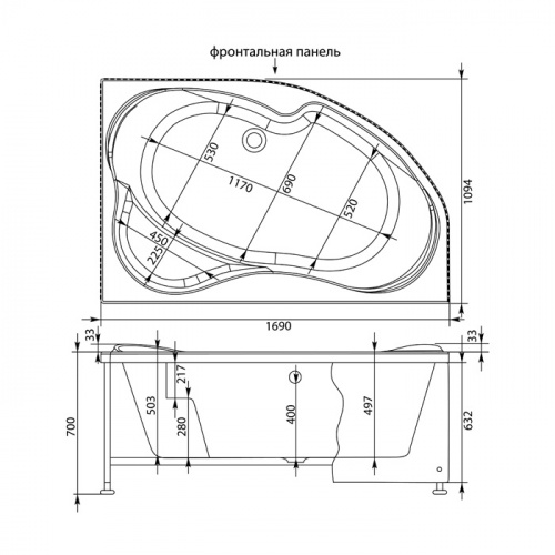 Фронтальная панель для ванны Aquanet Capri 170 R черная