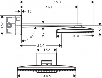 Верхний душ Hansgrohe Rainmaker Select 460 3jet с держателем 24007400, белый/хром