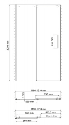 Душевая дверь WasserKRAFT Alme 15R05, 120х200, раздвижная на роликах, универсальная
