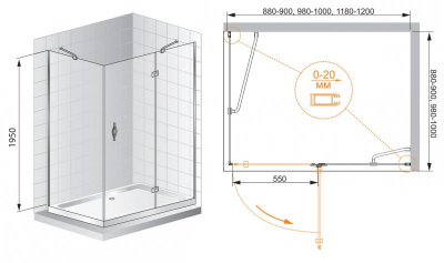 Душевой угол Cezares BERGAMO-AH-1-120/100-P-Cr-R 120x100x195