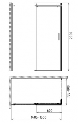 Душевой уголок Gemy Modern Gent S25191B-A6-80, 150x80x200