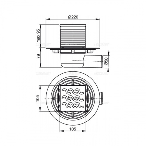 Сливной трап AlcaPlast APV102 105x105/50 с гидрозатвором