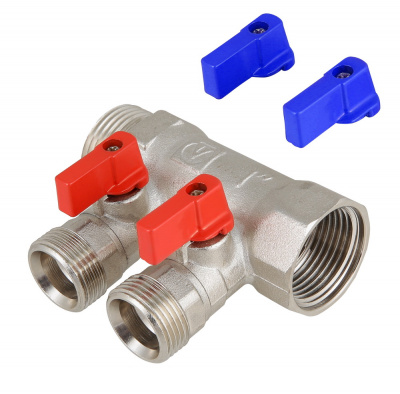 Коллектор Valtec с отсекающими кранами, 3/4"х2 вых. 1/2" НР