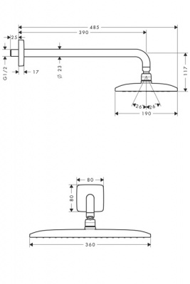 Верхний душ Hansgrohe Raindance E 360 AIR 1jet с держателем 27376000, хром