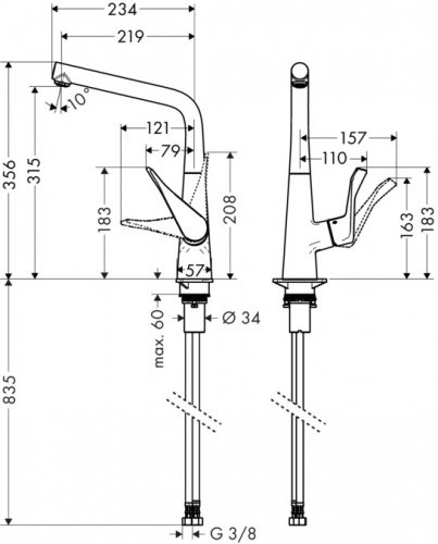 Смеситель для кухни Hansgrohe Metris 14823000, хром