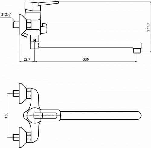 Смеситель для ванны и душа Timo Junior-Inox 1905Y-CR, хром