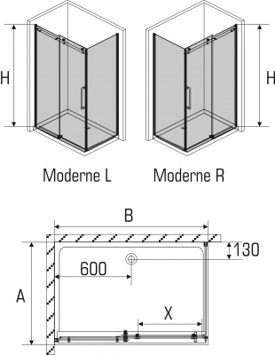 Душевой уголок Avek Moderne 120х80 левый
