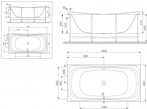 W30A-180-080W-R Sensation, каркас для ванны акриловой A0 180х80 см