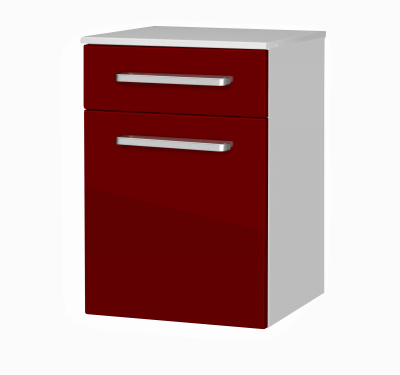Тумба подвесная Dreja Q Max 50 с ящиком и выдвижной корзиной для белья, красный глянец