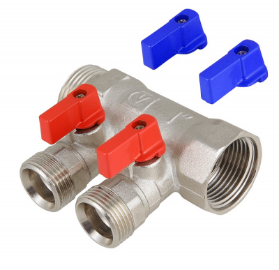Коллектор Valtec с отсекающими кранами, 1"х3 вых. Евроконус 3/4