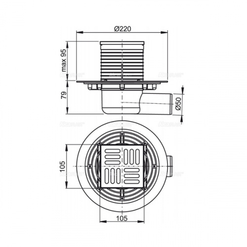 Сливной трап AlcaPlast APV101 105x105/50 с гидрозатвором
