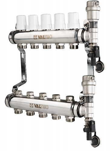 Коллекторная группа Valtec НЕРЖ, в сборе, 1"х7 вых. Евроконус 3/4"