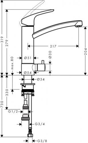 Смеситель для кухни Hansgrohe Focus 31803000, хром