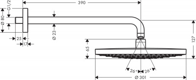 Верхний душ Hansgrohe Raindance Select S 300 2jet с держателем 27378400, белый/хром