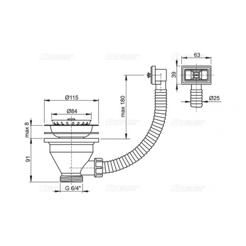 Донный клапан для мойки Alcaplast A38 с гофропереливом