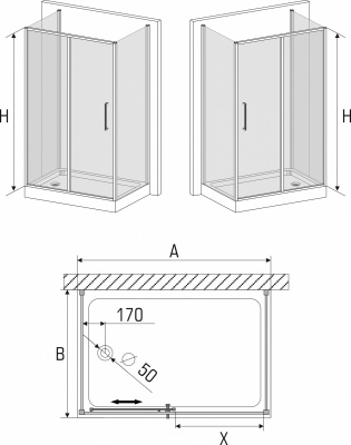 Душевое ограждение Avek Klassik B E 100x110 L/R (Klassik B110+2*Komfort S100)
