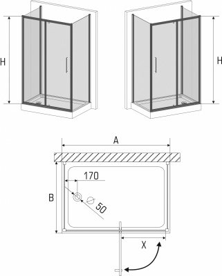 Душевое ограждение Avek Stille A E  85x110 L/R (Stille A110+2*Komfort S85)