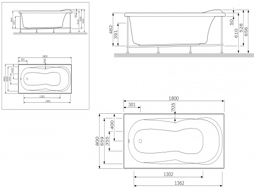 W53A-180-080W-R Bliss L, каркас в комплекте с монтажным набором, 180х80 см