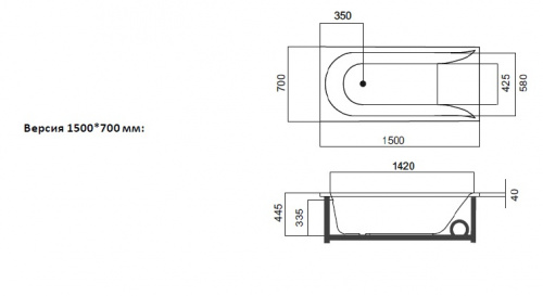 W72W-150-070W1D Spirit, ванна гидромассажная EVO 150*70 на каркасе, без фронтальной панели, шт