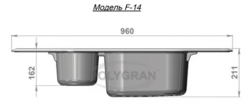 Кухонная мойка Polygran F-14 опал, 96х40,5х19