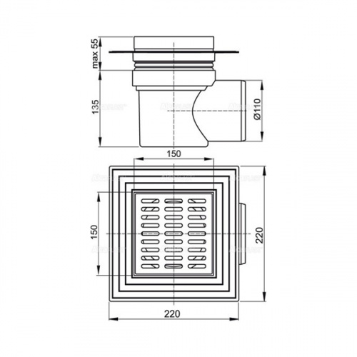 Сливной трап AlcaPlast APV12 150x150/110 с гидрозатвором