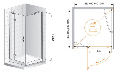 Душевой угол Cezares BERGAMO-A-1-90-C-Cr-R 90x90x195