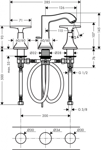 Смеситель для раковины Hansgrohe Metropol 31306090, хром/золото