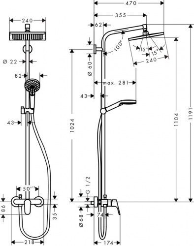 Душевая система Hansgrohe Crometta E 240 Showerpipe 27284000, хром